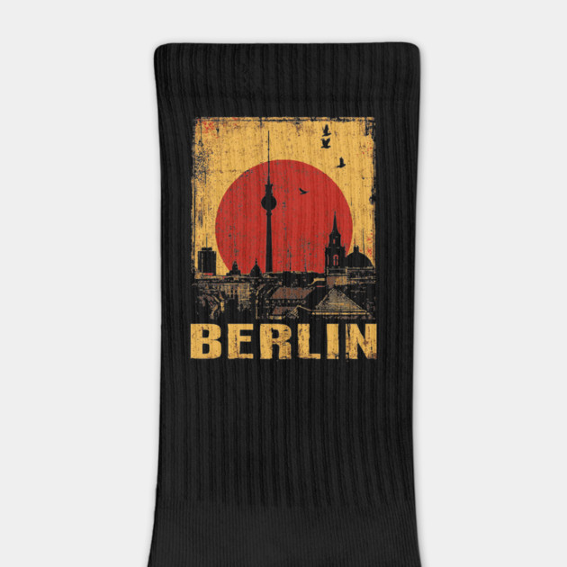 Berlin Skyline Under Red Sun – Retro Travel Art by TuncGK