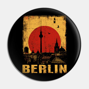 Berlin Skyline Under Red Sun – Retro Travel Art Pin