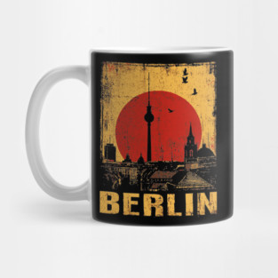 Berlin Skyline Under Red Sun – Retro Travel Art Mug