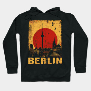 Berlin Skyline Under Red Sun – Retro Travel Art Hoodie