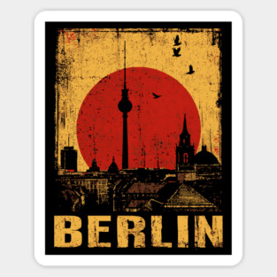 Berlin Skyline Under Red Sun – Retro Travel Art Sticker