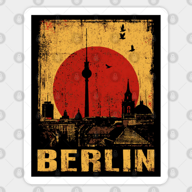 Berlin Skyline Under Red Sun – Retro Travel Art Sticker by TuncGK