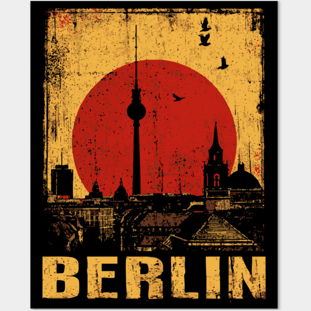 Berlin Skyline Under Red Sun – Retro Travel Art Wall Art by TuncGK