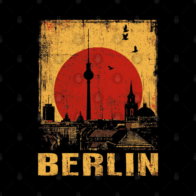 Berlin Skyline Under Red Sun – Retro Travel Art by TuncGK