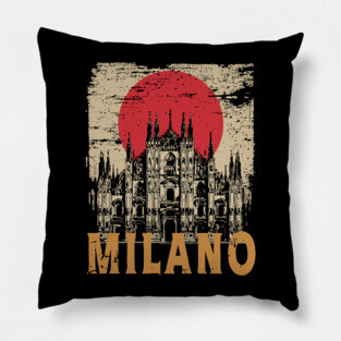 Milano Cathedral Poster – Italian Landmark in Retro Ink Style Pillow