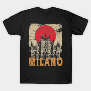 Milano Cathedral Poster – Italian Landmark in Retro Ink Style T-Shirt