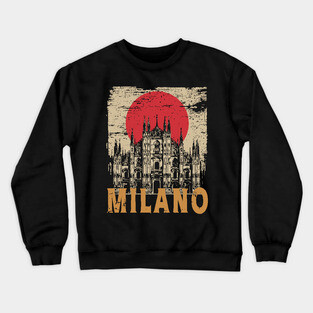 Milano Cathedral Poster – Italian Landmark in Retro Ink Style Crewneck Sweatshirt