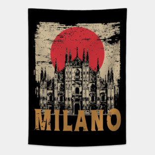 Milano Cathedral Poster – Italian Landmark in Retro Ink Style Tapestry