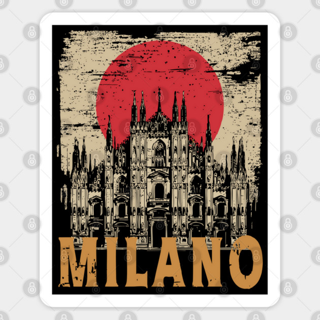 Milano Cathedral Poster – Italian Landmark in Retro Ink Style Sticker by TuncGK