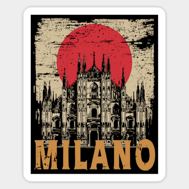 Milano Cathedral Poster – Italian Landmark in Retro Ink Style Magnet by TuncGK