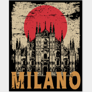 Milano Cathedral Poster – Italian Landmark in Retro Ink Style Posters and Art
