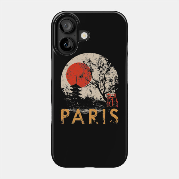 Paris City Poster – Pagoda Garden and Eiffel Tower Fusion Phone Case by TuncGK
