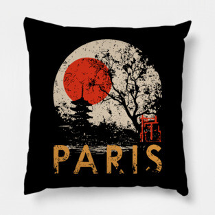 Paris City Poster – Pagoda Garden and Eiffel Tower Fusion Pillow