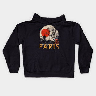 Paris City Poster – Pagoda Garden and Eiffel Tower Fusion Kids Hoodie