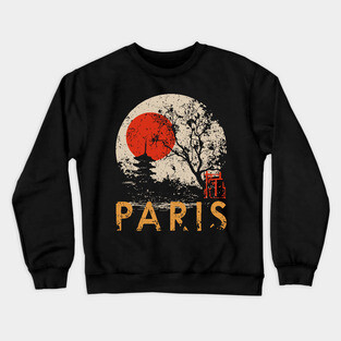 Paris City Poster – Pagoda Garden and Eiffel Tower Fusion Crewneck Sweatshirt