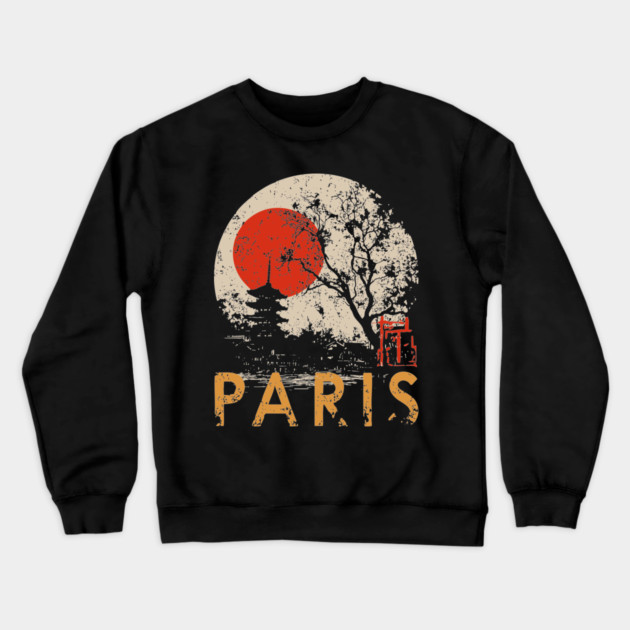 Paris City Poster – Pagoda Garden and Eiffel Tower Fusion Crewneck Sweatshirt by TuncGK