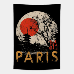 Paris City Poster – Pagoda Garden and Eiffel Tower Fusion Tapestry