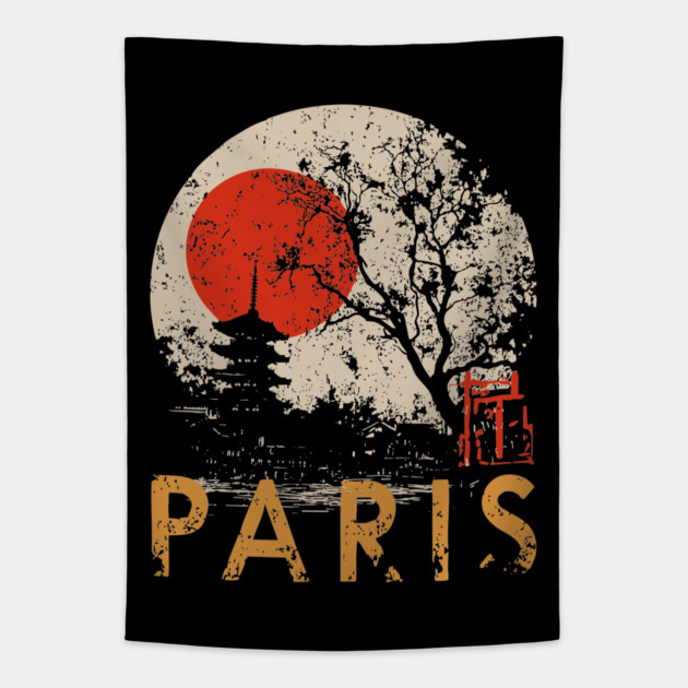 Paris City Poster – Pagoda Garden and Eiffel Tower Fusion Tapestry by TuncGK