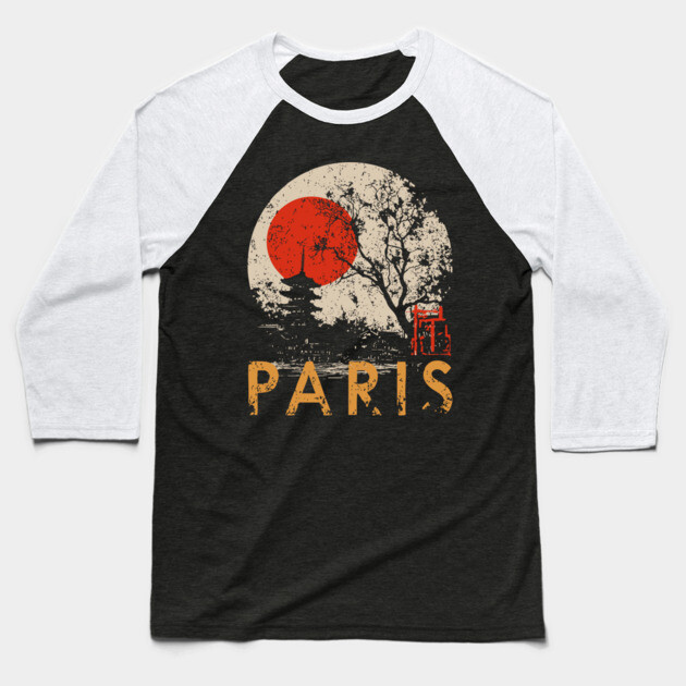 Paris City Poster – Pagoda Garden and Eiffel Tower Fusion Baseball T-Shirt by TuncGK
