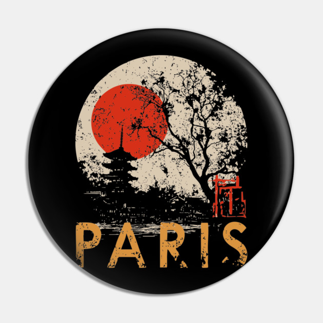 Paris City Poster – Pagoda Garden and Eiffel Tower Fusion Pin by TuncGK