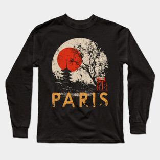 Paris City Poster – Pagoda Garden and Eiffel Tower Fusion Long Sleeve T-Shirt