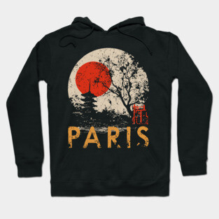 Paris City Poster – Pagoda Garden and Eiffel Tower Fusion Hoodie