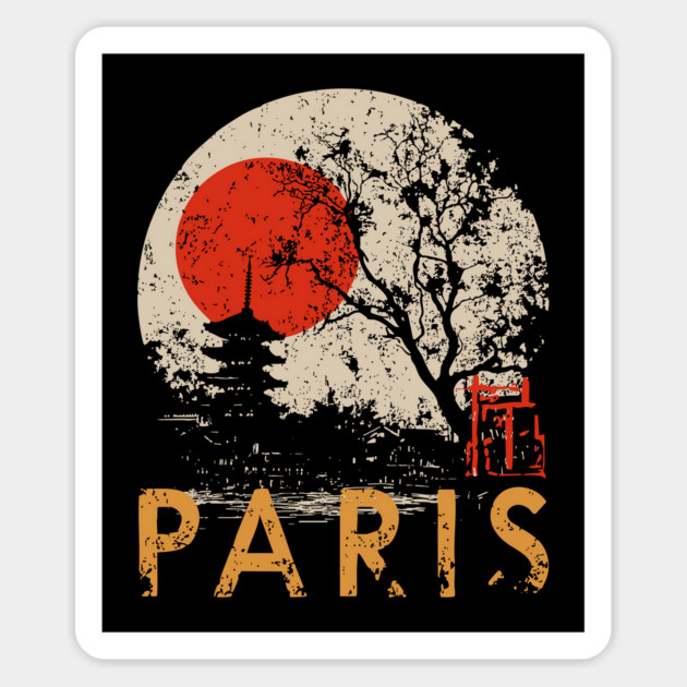 Paris City Poster – Pagoda Garden and Eiffel Tower Fusion Magnet by TuncGK