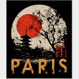 Paris City Poster – Pagoda Garden and Eiffel Tower Fusion Posters and Art