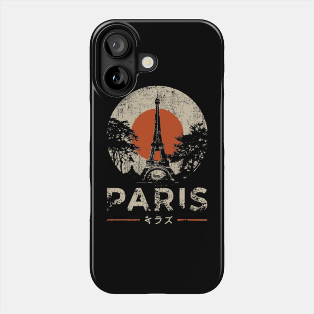Paris Eiffel Tower Poster – Vintage Red Sun Travel Style Phone Case by TuncGK