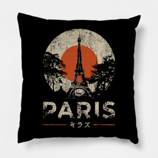 Paris Eiffel Tower Poster – Vintage Red Sun Travel Style Pillow