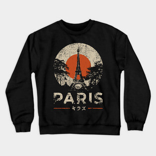 Paris Eiffel Tower Poster – Vintage Red Sun Travel Style Crewneck Sweatshirt