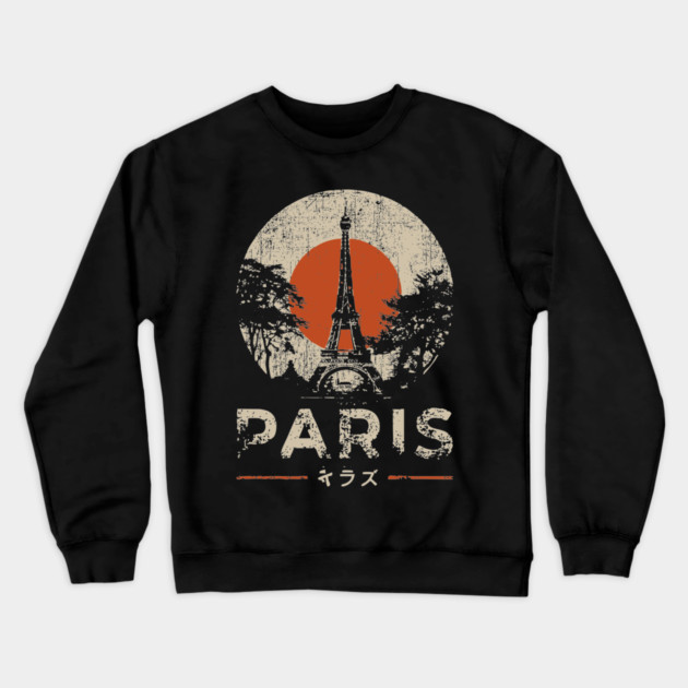Paris Eiffel Tower Poster – Vintage Red Sun Travel Style Crewneck Sweatshirt by TuncGK
