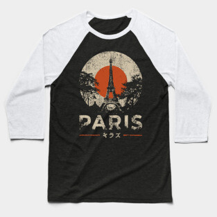 Paris Eiffel Tower Poster – Vintage Red Sun Travel Style Baseball T-Shirt