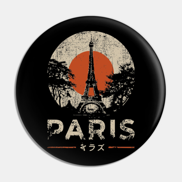 Paris Eiffel Tower Poster – Vintage Red Sun Travel Style Pin by TuncGK