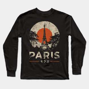 Paris Eiffel Tower Poster – Vintage Red Sun Travel Style Long Sleeve T-Shirt