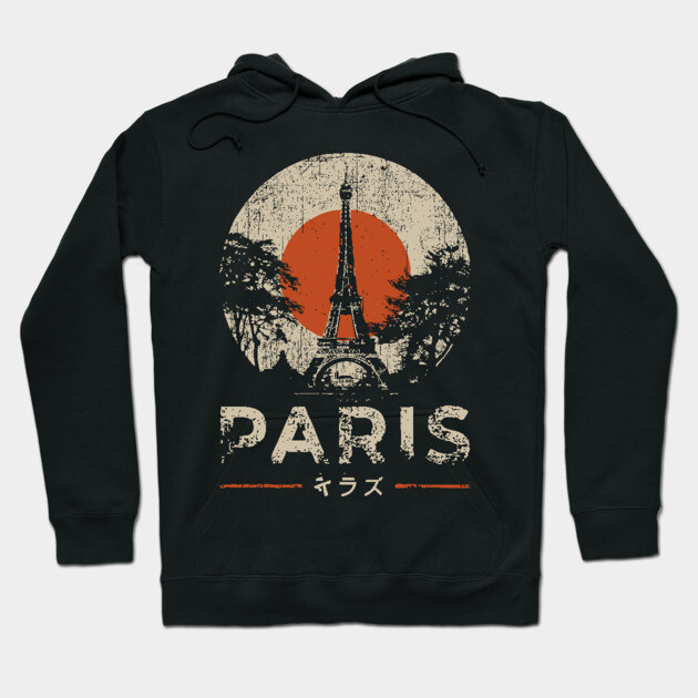 Paris Eiffel Tower Poster – Vintage Red Sun Travel Style Hoodie by TuncGK