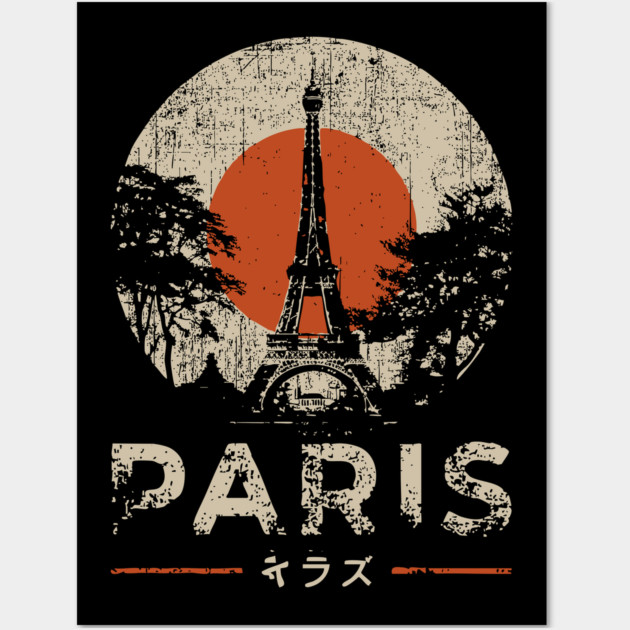 Paris Eiffel Tower Poster – Vintage Red Sun Travel Style Wall Art by TuncGK