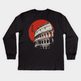 Rome Colosseum Poster – Travel Souvenir in Japanese-Inspired Style Kids Long Sleeve T-Shirt