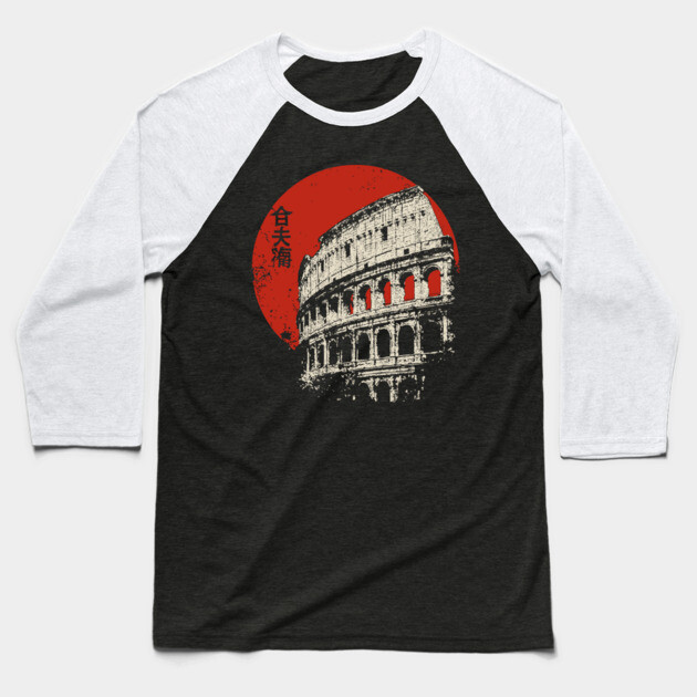 Rome Colosseum Poster – Travel Souvenir in Japanese-Inspired Style Baseball T-Shirt by TuncGK