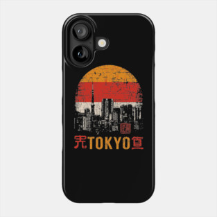 Tokyo Skyline Poster – Retro Cityscape in Japanese Woodblock Style Phone Case