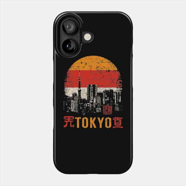 Tokyo Skyline Poster – Retro Cityscape in Japanese Woodblock Style Phone Case by TuncGK