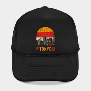 Tokyo Skyline Poster – Retro Cityscape in Japanese Woodblock Style Hat