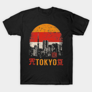 Tokyo Skyline Poster – Retro Cityscape in Japanese Woodblock Style T-Shirt