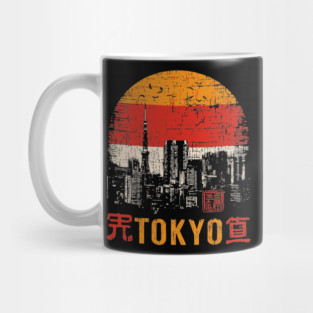 Tokyo Skyline Poster – Retro Cityscape in Japanese Woodblock Style Mug