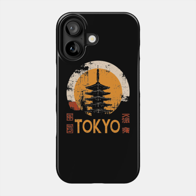 Tokyo Pagoda Travel Poster – Red Sun Japanese Vintage Style Phone Case by TuncGK