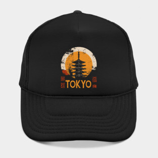 Tokyo Pagoda Travel Poster – Red Sun Japanese Vintage Style Hat