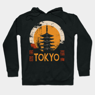 Tokyo Pagoda Travel Poster – Red Sun Japanese Vintage Style Hoodie