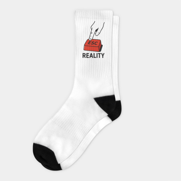 Press ESC to Exit Reality – Minimal Tech Escape Socks by Hobby Helpers Merch