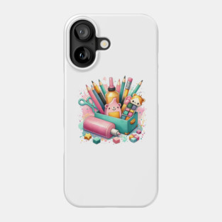 Colorful Writing and Craft Tools Illustration – Creative Stationery and Art Supplies Design Phone Case