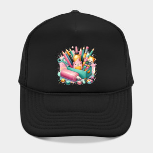 Colorful Writing and Craft Tools Illustration – Creative Stationery and Art Supplies Design Hat